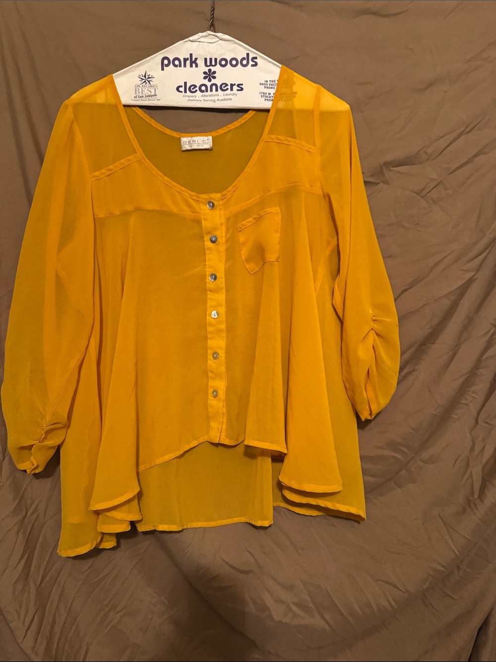 Flowy Mustard Button-Front Women’s Blouse by Odetta